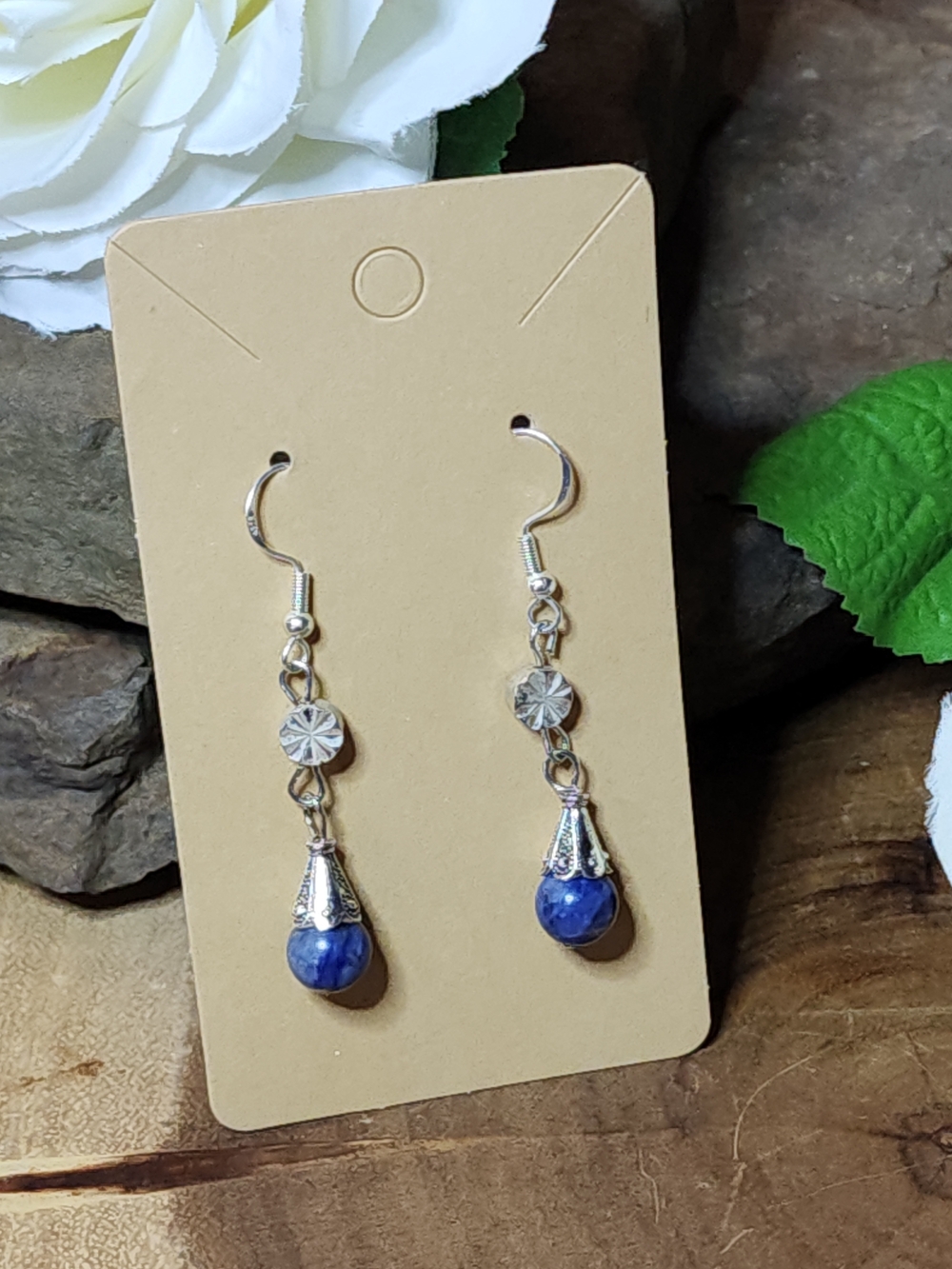 Silver-Tone Blue Stone Drop Earrings - Women Jewelry